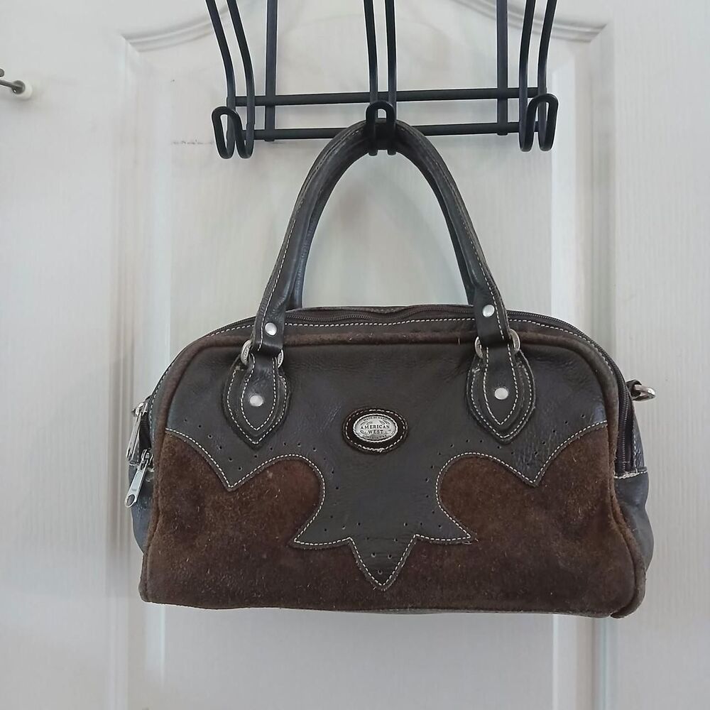 Y2K Vintage American West Handcrafted Brown Leather & Suede Satchel Hand Bag